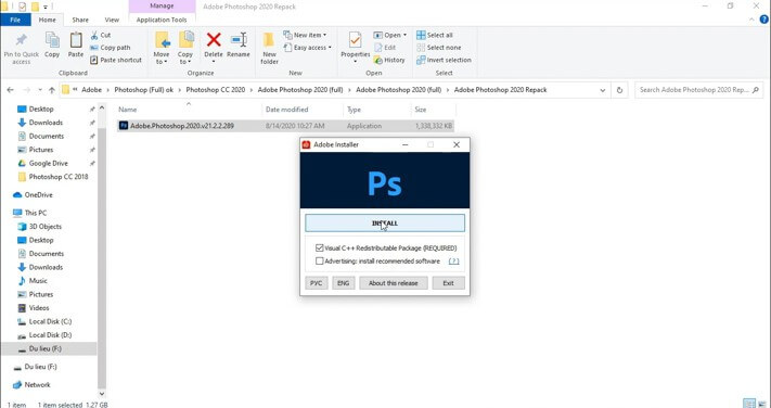 tải photoshop cc 2020 full crack Nhấn Install