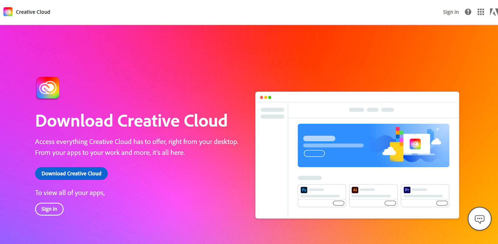 Gõ tìm kiếm trang web Creative Cloud của Adobe